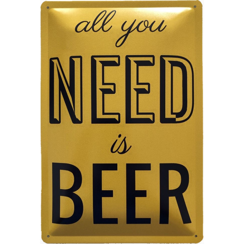 All you need is BEER - Blechschild 30 x 20 cm