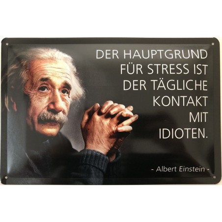 Einstein Spruch: Der Hauptgrund für Stress ist der tägliche Kontakt mit Idioten. - Blechschild 30 x 20 cm