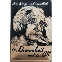 Einstein Spruch: Zwei Dinge sind unendlich. Die Dummheit und das All. - Blechschild 30 x 20 cm