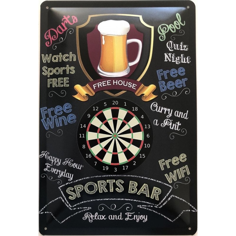 Sports Bar - Darts - Free House - Relax and Enjoy - Blechschild 30 x 20 cm