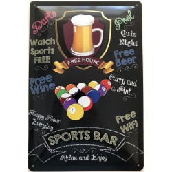 Sports Bar - Poolbillard - Free House - Relax and Enjoy - Blechschild 30 x 20 cm