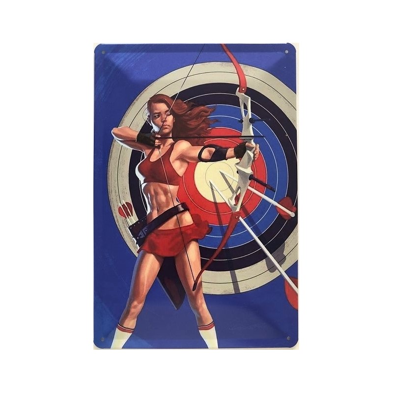 Bogen Sport - Sexy Girl beim Bogenschießen - Blechschild 30 x 20 cm