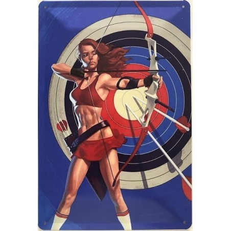 Bogen Sport - Sexy Girl beim Bogenschießen - Blechschild 30 x 20 cm