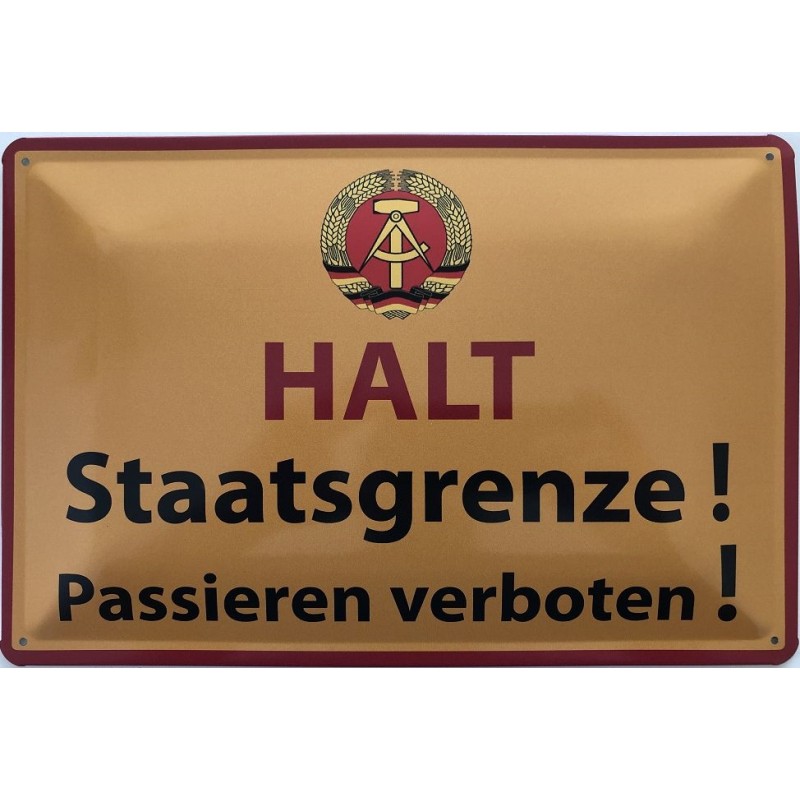 Warnschild: HALT DDR Staatsgrenze - Passieren verboten - Blechschild 30 x 20 cm