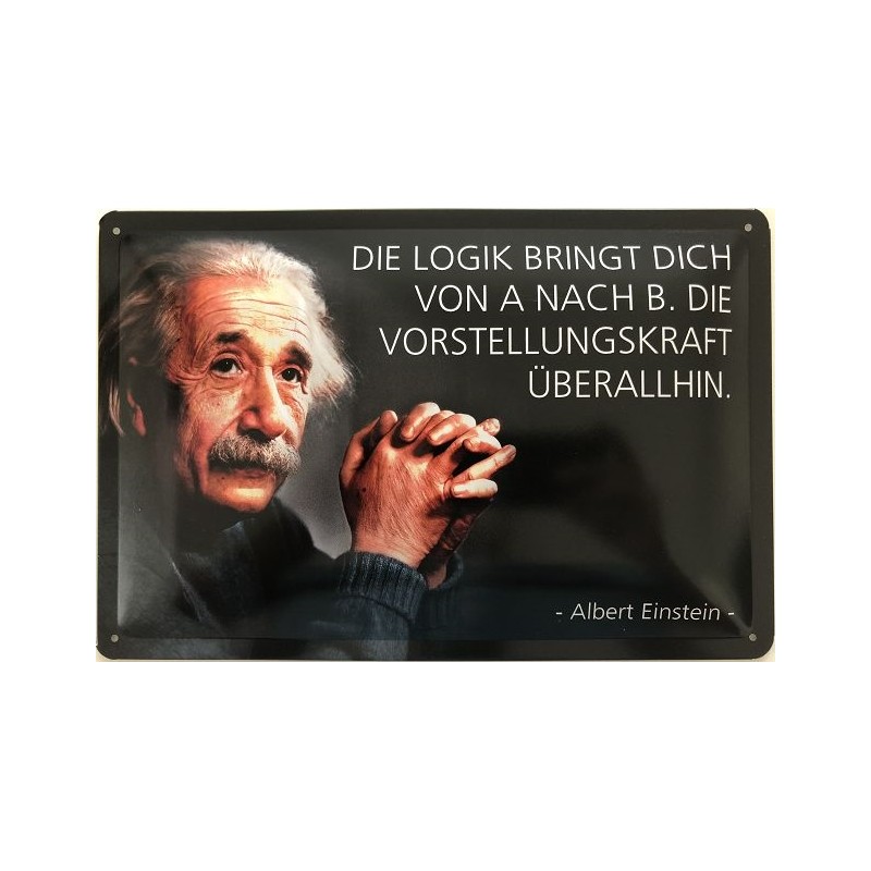 Einstein Spruch: Die Logik bringt dich von a nach B. Die Vorstellungskraft überallhin - Blechschild 30 x 20 cm
