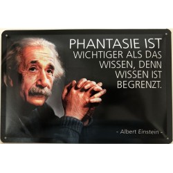 Einstein Spruch: Phantasie ist wichtiger als das wissen, denn Wissen ist begrenzt - Blechschild 30 x 20 cm
