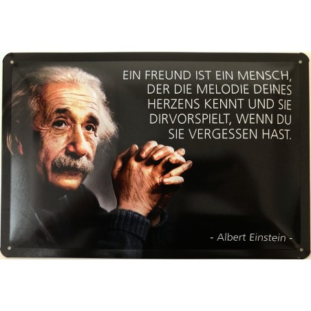 Einstein Spruch: Ein Freund ist ein Mensch, der die Melodie Deines Herzens kennt - Blechschild 30 x 20 cm