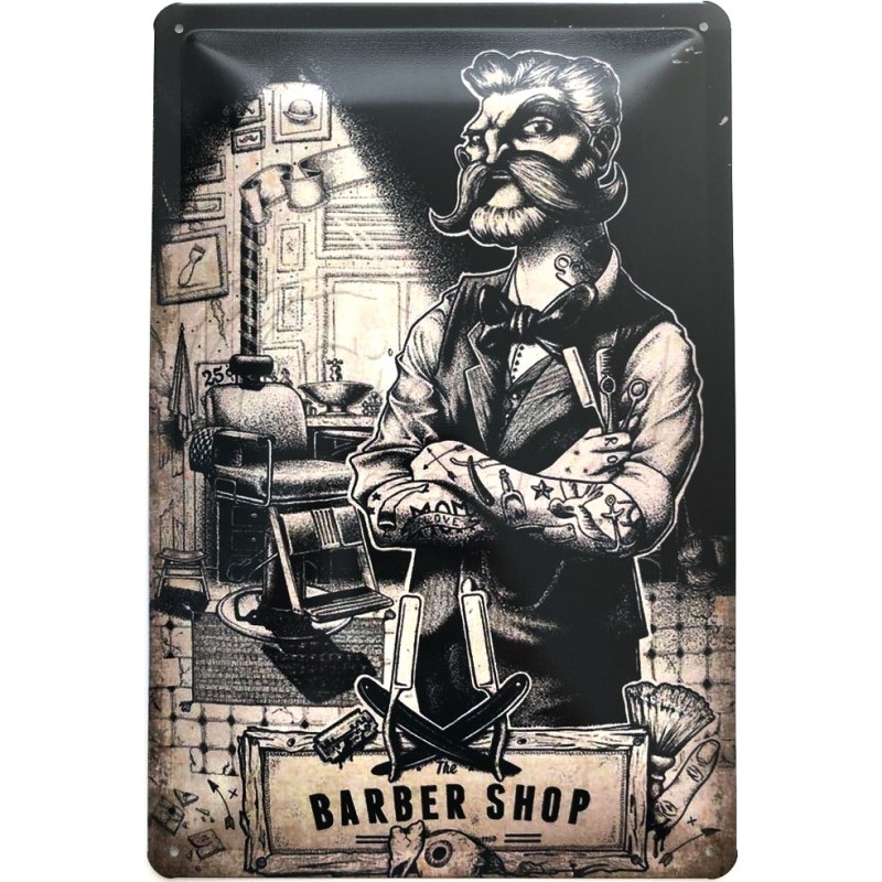 The Tattoo Barber Shop - Blechschild 30 x 20 cm