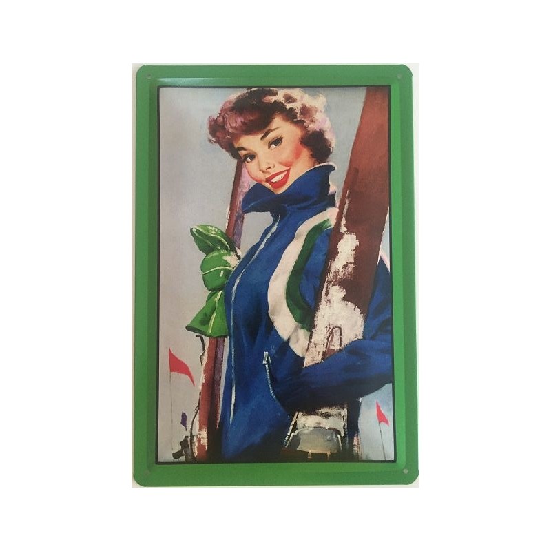 Pin Up Girl - Ski Mädchen Vintage - Blechschild 30 x 20 cm