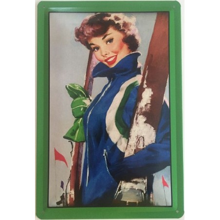 Pin Up Girl - Ski Mädchen Vintage - Blechschild 30 x 20 cm