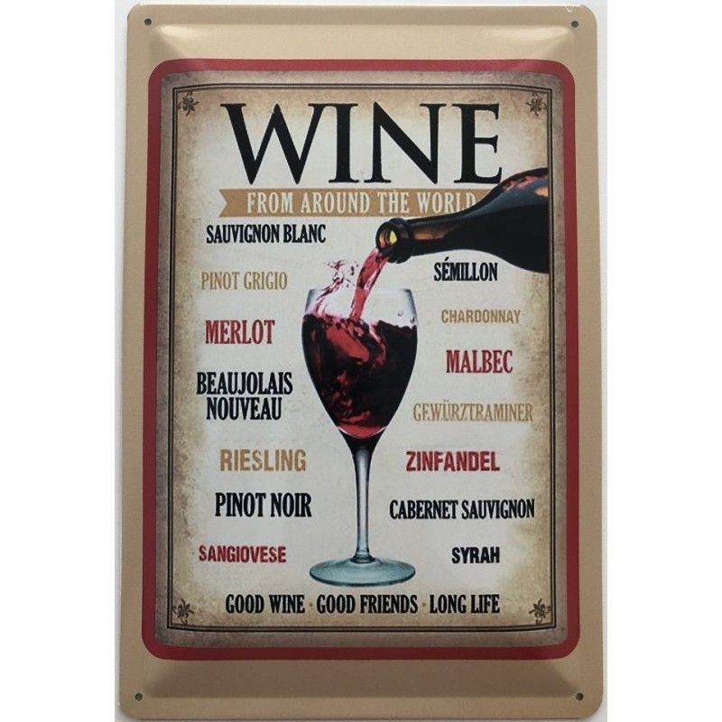 Wine from around the World - Blechschild 30 x 20 cm