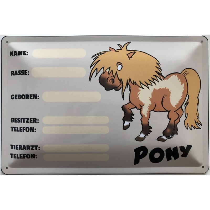 Pferdestall Schild: Pony - Blechschild 30 x 20 cm
