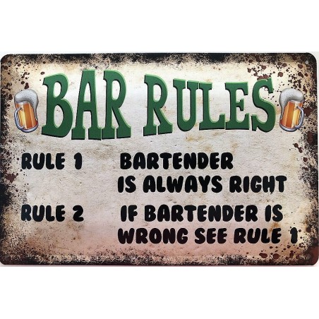 Bar Rules - Blechschild 30 x 20 cm