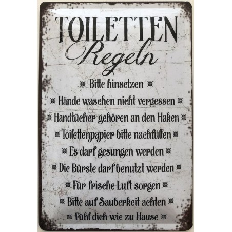Blechschild Schild 20x30 cm Toiletten Regeln Hände wäschen Deckel hinsetzen WC 
