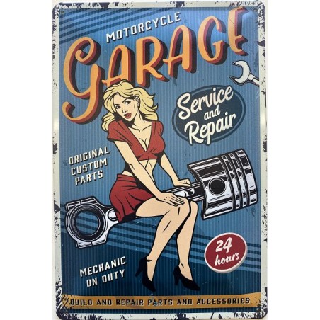 Motorcycles Garage Sevice and Repair original Custom parts Mechanic on Duty 24 hours Blechschild 40 x