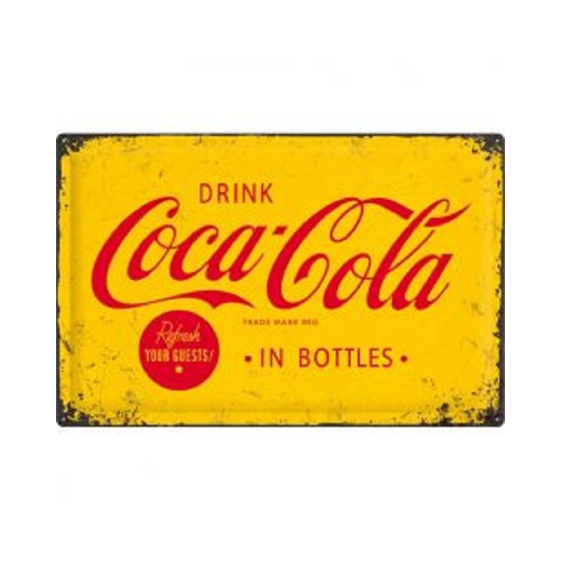 Coca Cola in Bottles Logo gelb - Blechschild 60 x 40 cm