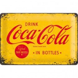 Coca Cola in Bottles - Logo gelb - Blechschild 30 x 20 cm