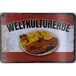 Wienerschnitzel mit Kartoffelsalat - Österreichsisches Weltkulturerbe - Blechschild 18 x 12 cm