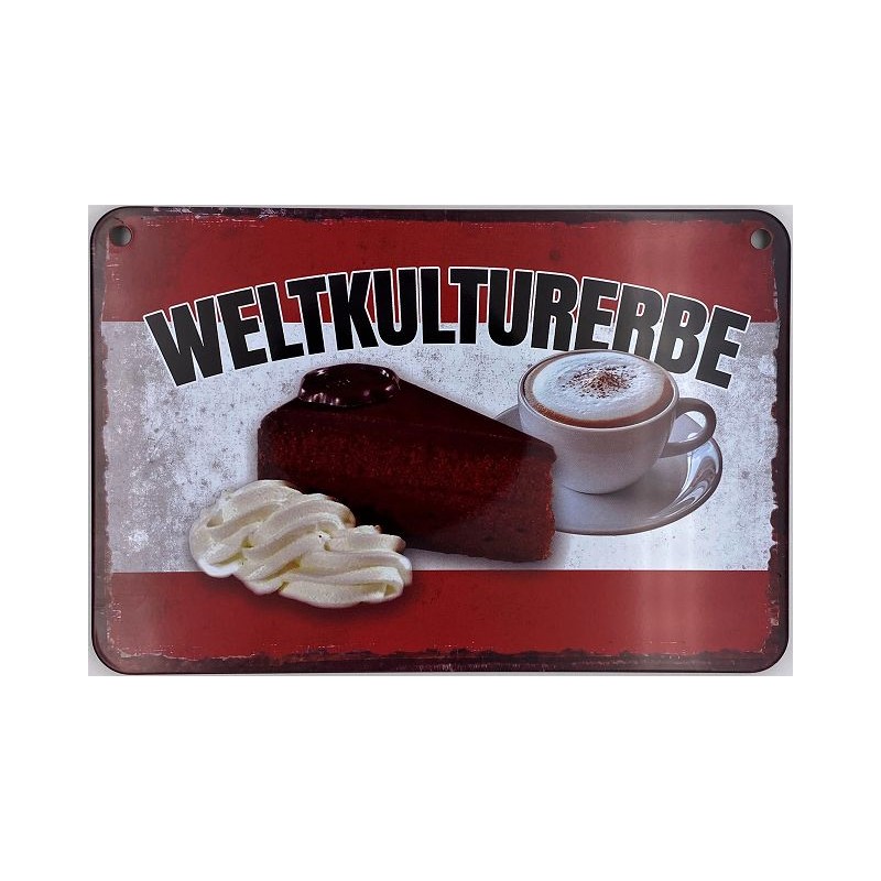 Torte mit Kaffee - Österreichsisches Weltkulturerbe - Blechschild 18 x 12 cm
