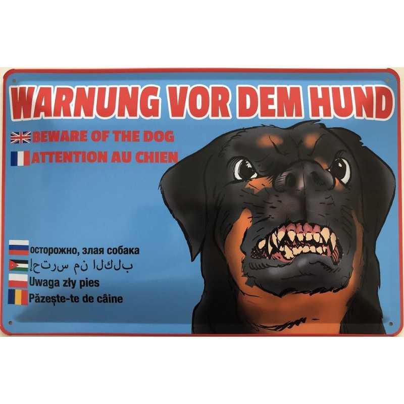 Warnschild: Warnung vor dem Hund in 7 Sprachen ! - Blechschild 30 x 20 cm