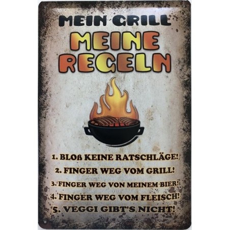 Blechschild Straßenschild 46x10cm Mein Grill Meine Regeln Schild 