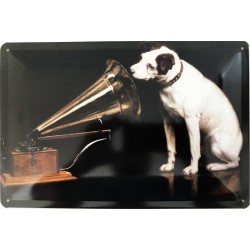 Hund mit Grammophone - Blechschild 30 x 20 cm